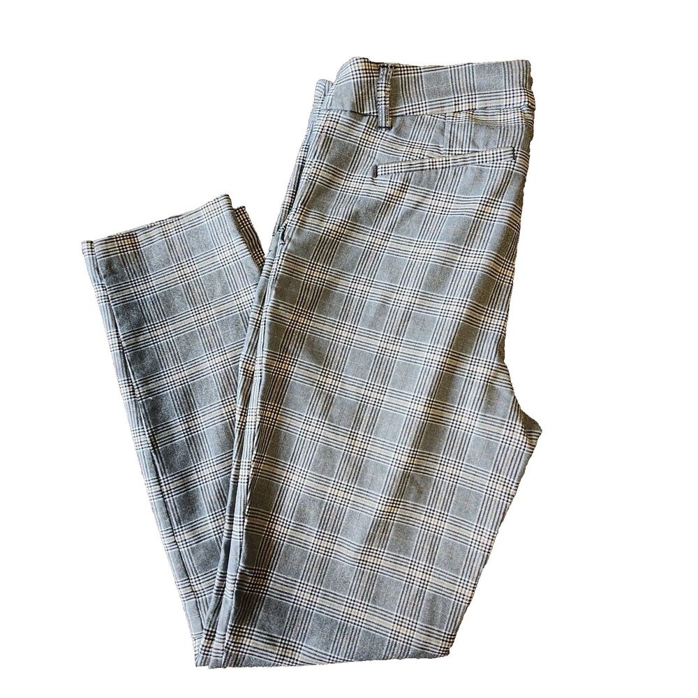 Carolina Belle Montreal Pants Womens 10 Resortwear Plaid Pockets Grey Yellow
